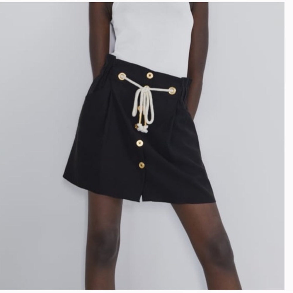 NWOT- ZARA mini skirt rope waist‎ tie buttons size small